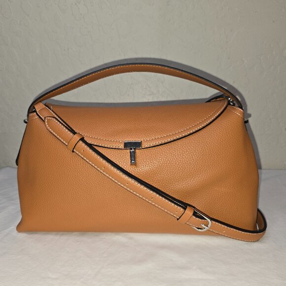 Toteme T-Lock Top Handle Brown Italian Grain Leather Satchel With Strap AS IS - Picture 1 of 16
